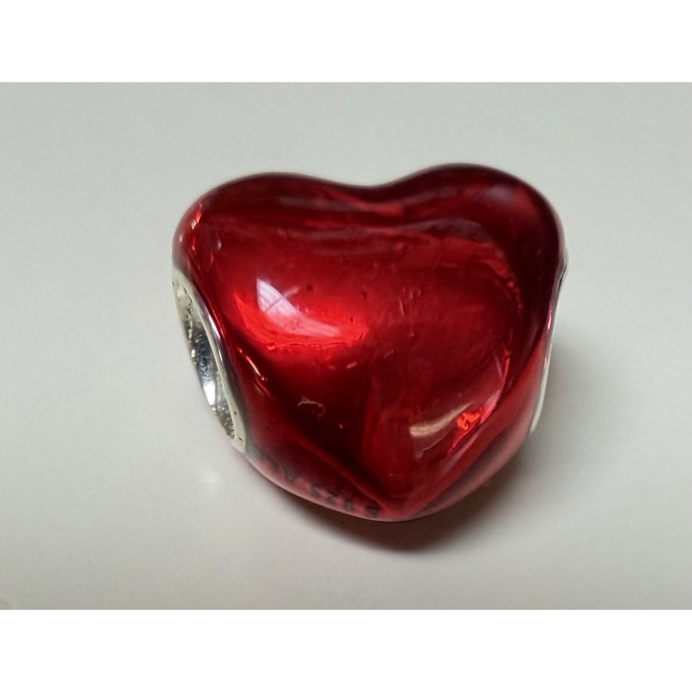 Authentic PANDORA Metallic Red Heart Charm 925 Silver Red Enamel 799291C02